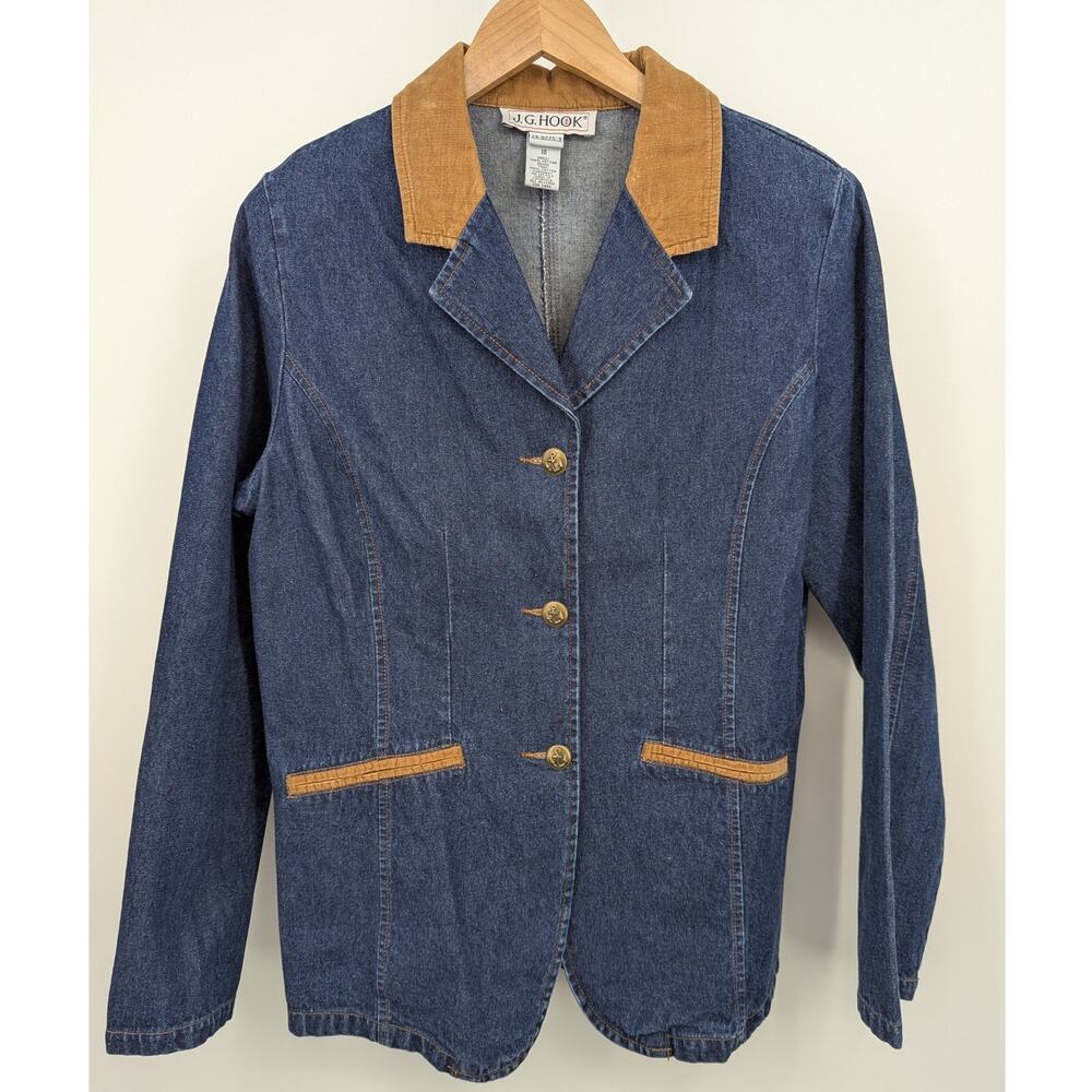 J.G. Hook Women’s Denim Jacket Size 10 Corduroy Collar 100% Cotton Vintage Y2K